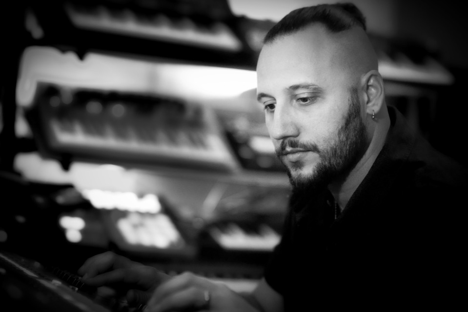 Toby mixing at the keyboard